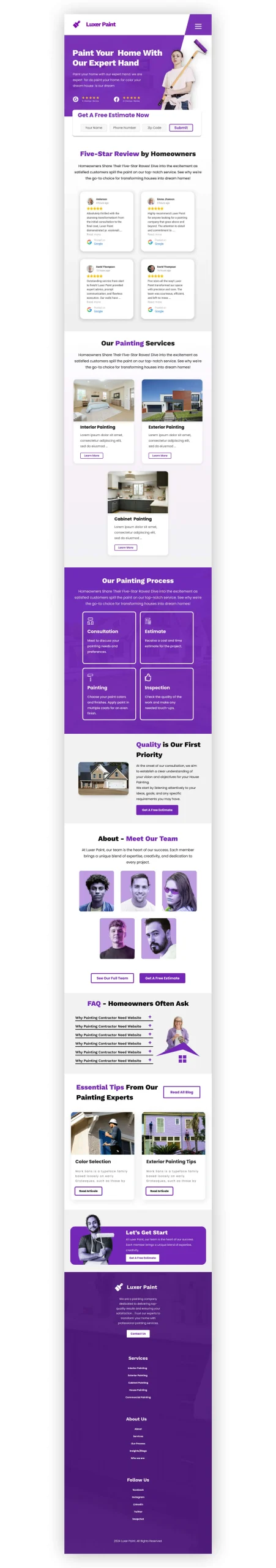 Full Website Design For House Painting Contractor, Tablet Version